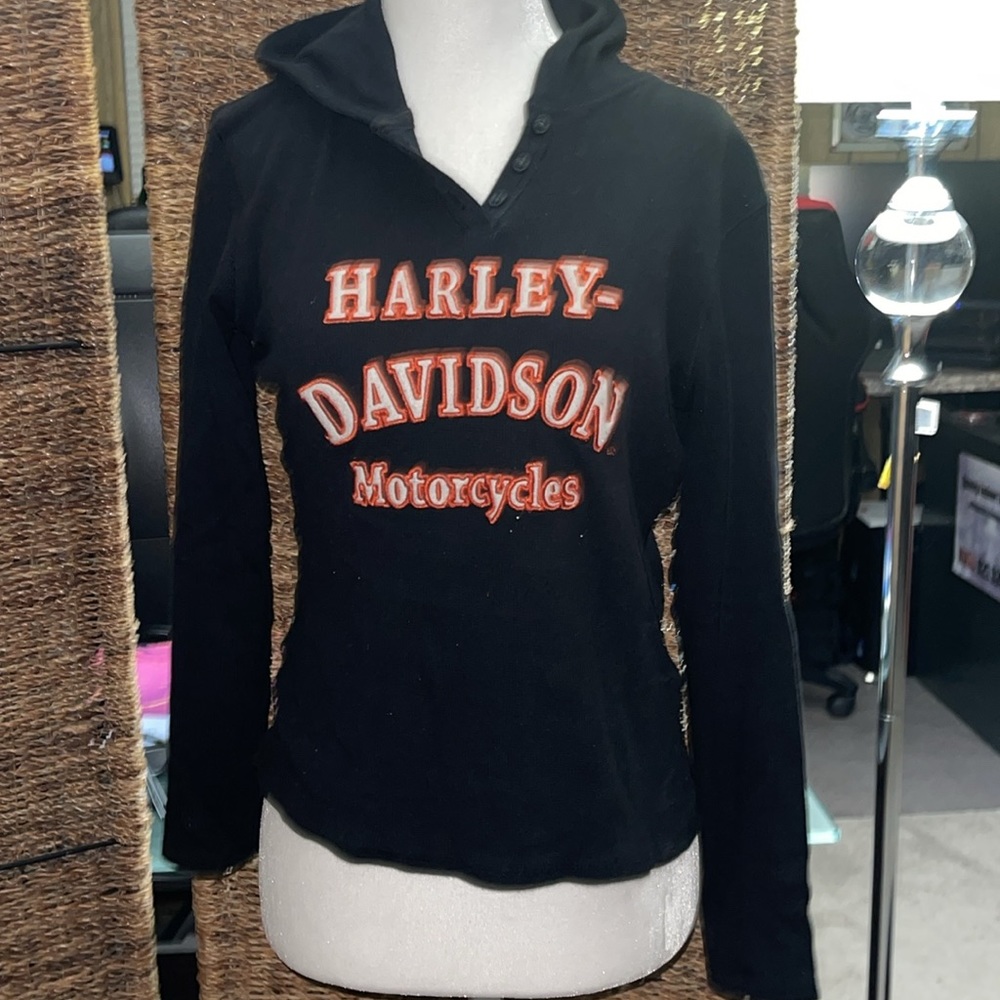 Harley Davidson Long Sleeve Thermal Henley With Hood